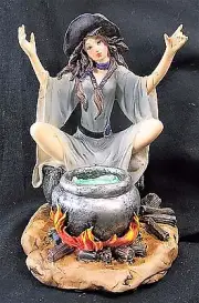 Witch Fairy with Hot Cauldron Of Potions mythical decor