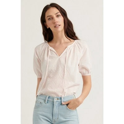 Lucky Brand Embroidered Pink Peasant Top Size Medium