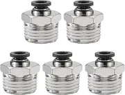 uxcell 5pcs Push to Connect Fittings 1/4" Tube OD x 1/2" NPT Thread Male Straight Union Fittings Copper Quick Connect Pneumatic Fittings for Semi Truck Trailers Air Brake System, Black