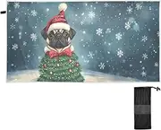 AIXIWAWA Christmas Pug Beach Towels Oversized for Women Men, 31×71 inches Sand Free Water Absorbent Quick Dry Pool Towels Beach Blanket for Swimming Pool Beach Gym