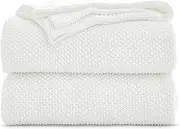 Longhui bedding 100% Cotton Ivory White Lightweight Cable Knit Throw Blanket for Couch Sofa Bed Home Décor – 50“ x 60”, Bonus Laundering Bag, Machine Washable