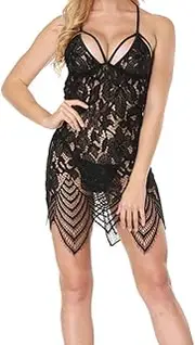 [KSDFIUHAG] Sexy Lingerie Open Crotch Sexy Lingerie Womens Nightgown Eyelash Lace See Through Porno Nightdressy Underwear Babydoll Erotic