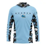 NRL Cronulla Sharks 'Reef Runner' Men's Hooded Fishing Shirt - Sizes 3XL - 5XL