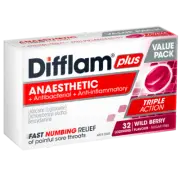 Difflam PLUS Anaesthetic Sore Throat 32 Lozenges - Wild Berry Value Pack
