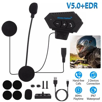 Wireless Motorcycle Helmet Headset Hands-free Motorbike Headphone&Mic Waterproof