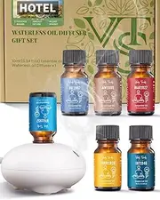 VEDA TINDA SCENT Waterless Diffuser with Hotel Scent Essential Oils, Top 6 Aromatherapy Oil Blends for Diffusers, Essential Oil Diffuser Gift Set, Home Fragrance Air Freshener