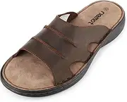 [riemot] Men's Leather Sandals Outdoor Walking Cushioning Arch Support Sandals Casual Lightweight Non-slip Summer Slides Shoes US 9-14, Brown, 10