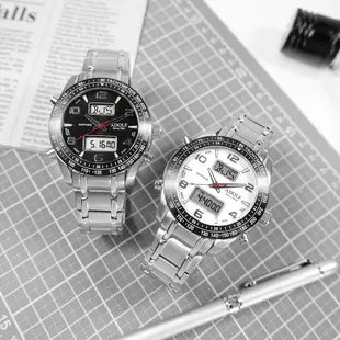 羅梵迪諾 Roven Dino / 運動 雙顯 計時 防水 不鏽鋼手錶 黑色 / AF88488BK / 45mm