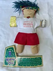 Vintage College Voodoo Doll Pig State College Beer and Pork Rinds in hands NEW