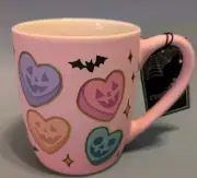 Cobwebs & Cauldrons Halloween Candy Hearts Pink Soft Touch Mug NWT HEY BOO