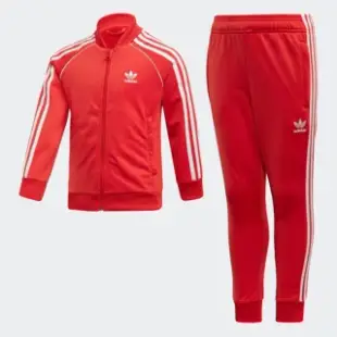 【adidas 愛迪達 】 SST SUIT 三葉草大LOGO 紅 棉T 棉褲 運動服 小朋友 套裝 中童(FM5626)