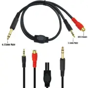6.35mm 1/4" Male TRS Stereo Cable to 3.5mm 1/8" Male + RCA Female 1 to 2