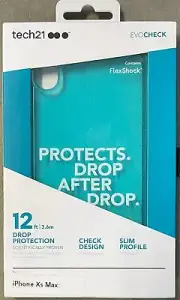 tech21 Evo Check iPhone Case Cover for Apple iPhone Xs Max - Neon Aqua