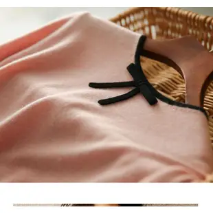 愛依依 上衣 針織衫 小衫 新款粉色短袖t恤上衣法式設計圓領寬鬆打底蝴蝶結顯白冰絲針織衫ME045-M504.