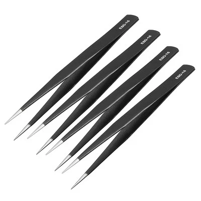 ESD Anti-static Stainless Steel Tweezers Straight Pointed 5 Inch Long 4pcs