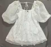 NWT Nasty Gal Star Light Tiered Mini Dress Sz 4 White Gold Square Neck Balloon