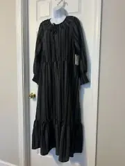 TERRA SKY PLUS SIZE BLACK/GRAY PEASANT MAXI DRESS SZ 0X