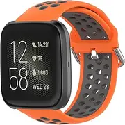 [Pakintu] Sport Watch Bands Compatible with Fitbit Versa/Versa 2/Versa Lite/Versa SE,Soft Silicone Replacement Wristbands for Womenand Men(Orange/Grey)