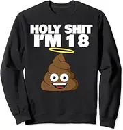 [X.Style] Funny Poop Cartoon 18th Birthday Holy Shit I'm 18 Sweatshirt ds974 Sweater (S) Black