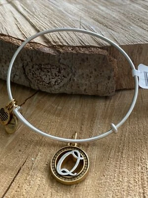 NWT Alex and Ani Initial Letter "Q" Charm Adjustable Two-Tone Bracelet w/Tag