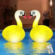 Tovotum 2Pcs Floating Pool Lights Solar Waterproof Inflatable Swan Pool Lights, Glow in The Dark Color Changing Led Pool Floating Swan Lights for Pool Patio Garden Backyard Wedding Party Decoration