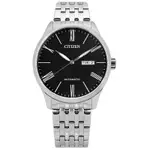 CITIZEN / 簡約紳士 機械錶 自動上鍊 星期日期 不鏽鋼手錶-黑色/40MM