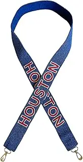 Lashicorn Houston Blue Beaded Purse Strap Red Letters 49” Pro Football Time Stadium Approved Clear Bag Texas Gold Hardware Sports College South, Blue, Red