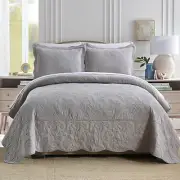 Cotton Bedspread Quilt Sets, Real Patchwork Bedding Sets with Luxury Floral P...