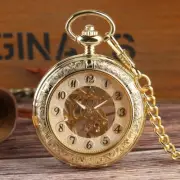 Gold Mechanical Pocket Watches for Men Gentlemen Fob Pendant Watch with Chain