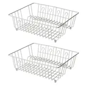2x Homeleisure PE Coated Dish Drainer Kitchen Plate Drying Rack Stand Medium WHT