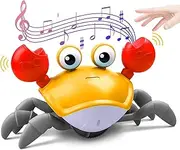 Crawling Crab Baby Toy with Music and LED Light Up for Kids, Toddler Interactive Learning Development Toy with Automatically Avoid Obstacles, Build in Rechargeable Battery (Orange)