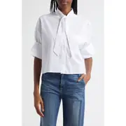 TWP Next Ex Tie Neck Crop Shirt in White at Nordstrom, Size X-Small