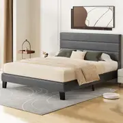 ALFORDSON Bed Frame Double Size Upholstered Platform Grey Fabric HARLENE