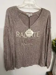 Pink Rose XS V Neck Stretchy Knit Top RADIATE LOVE Long Sleeve NWT
