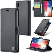 ELEPIK for iPhone Xs Max Case with Card Holder, Kickstand [3 Card Holder + 1 Cash Slot] [for Women & Men] [Durable PU Leather] Magnetic Wallet Phone Cover for iPhone Xs Max, Fashion Black