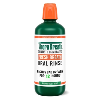 TheraBreath Fresh Breath Mouthwash, Rainforest Mint, Alcohol-Free, 33.8 oz/1 L