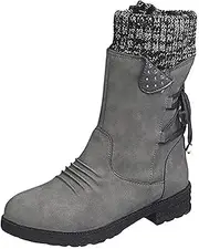 [Lausiuoe] Womens Boots Knee High Wide Calf Cowboy Boots Pull-On Chunky Heel Cowgirl Western Fashion Retro Classic Booties