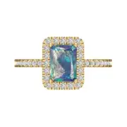 1.86 ct Emerald Cut Moissanite Gemstone Solitaire Ring With Accents Yellow Gold