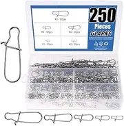 Glarks 250Pcs #1#2#4#6#8 Strong Stainless Steel Duo Lock Snaps Nice Swivel Slid Rings Fishing Lure Hook Connector Freshwater Saltwater Fishing Gear Accessories Assortment Kit - Test: 40LB-220LB