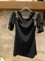 NWT Papillion Women's Black Cold Shoulder Dress sz Medium Little Black Dress LBD