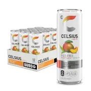 Celsius Energy Drink Green Tea Peach Mango 12.0 oz (Pack of 12)