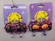 Halloween Earrings Set of 2 Spider Webs w/ "Bats" and "Jack o Lanterns" 332