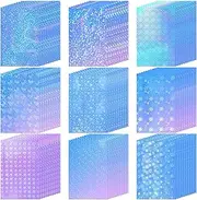 Teling 90 Sheets Holographic Sticker Paper Transparent A4 Vinyl Holographic Sticker Laminate Sheets Clear Overlay Lamination Film Paper Self Adhesive Waterproof with Gem Spot Rainbow Star Pattern