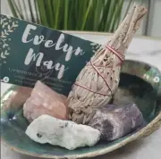 Wellbeing Pack -Amethyst + Rose Quartz + Moonstone with Small White Sage Smudge
