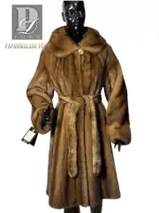 real fur demi buff long coat hooded with belt