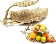 GUTE Large Decorative Gold Leaf 2 Tier Serving Centerpiece Tray for Fruits, Appetizers, Meat, Fish, Cakes Hors D'vour, Fruit Catch All Golden Leaves Vine, Stainless Brass, Home Decor 18" Long -