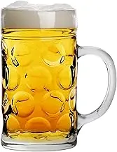 German Beer Stein Mug - 1 Litre Large Dimpled Glass Tankard with Handle for Craft Beer, Cider and Ale