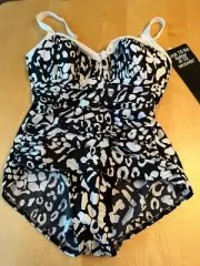 NWT MIRACLESUIT ARIANNA BLACK WHITE SLIMMING 10LB LIGHTER SWIMSUIT WOMENS SZ 16