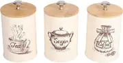Kitchen Containers Set of 3 for the Coffee Bar -Metal Containers for Coffee, Tea, Sugar, Kitchen Storage & Organisation- Coffee Tea Sugar Mental Canister Set with Airtight Bamboo Lids