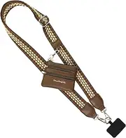 Save the Girls Fun Dots Clip and Go Phone Strap (Dark Brown/Light Brown - Brown Pouch) - Crossbody Phone Strap Chain with Zipper Wallet Pouch – Phone Lanyard Zippered